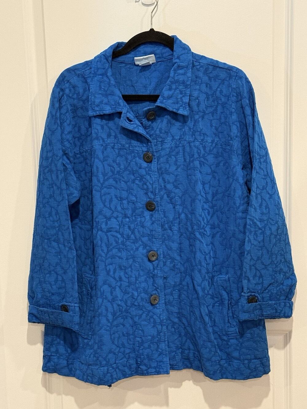 Eucalyptus Royal Blue Textured Jacquard Swing Jacket Size Medium Guatemala